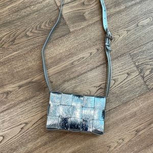 BV inspired silver leather crossbody